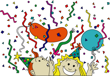 Drawing of girl and boy celebrating at a party